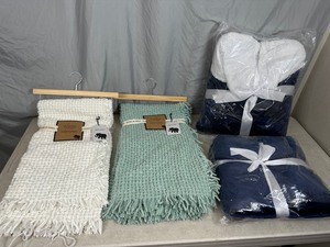 lot 94 image: New Bathrobe, New Throw Blanket, 2 New Baby Blankets