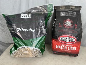 lot 101 image: New Bag of Oklahoma Joes Hickory Wood, 12 lb Bag of Match Light Charcoal