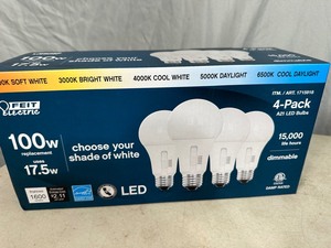 lot 163 image: New 4 Pack LED 100 watt Choose Your Shade Light Bulbs