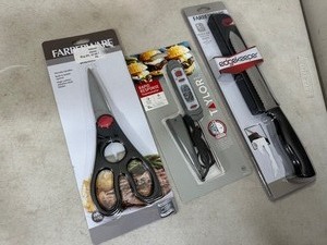 lot 197 image: New Farberware Knife, Scissors, Taylor Digital Thermometer