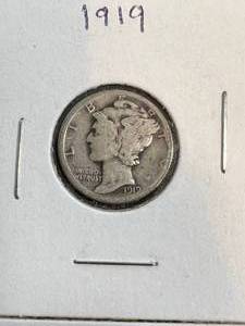 2 US MERCURY DIMES 1917-S 1919