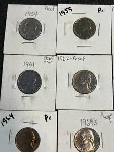 GROUP OF 10 PROOF JEFFERSON NICKELS 1954-1990