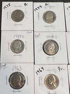 GROUP OF 10 PROOF JEFFERSON NICKELS 1962-1990