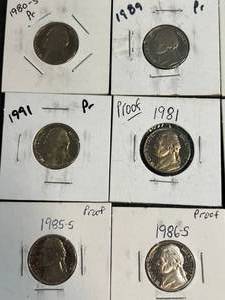 GROUP OF 10 PROOF JEFFERSON NICKELS 1981-1993