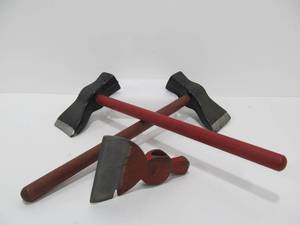 lot 47 image: 2 1930s era Rubber TomahawksHatchets & Small Sized Steel Hatchet Head