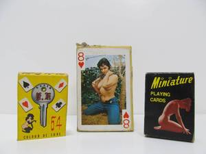 lot 56 image: 3 Vintage Risque Nude Playing Card Decks wBoxes