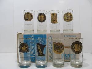 lot 62 image: Very Cool Set of 1960s Minnesota Heritage Drinking Glasses in Original Box