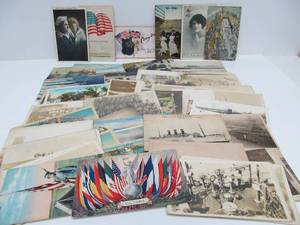 lot 98 image: Large Group of Antique Postcards - Military, Ships Real Photo etc