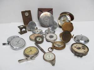 lot 102 image: Lot of Vintage & Antique Compasses Meters Stopwatches etc