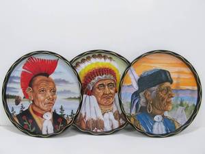 lot 130 image: 3 NOS Mint Condition 1950s Native American Metal Serving Trays