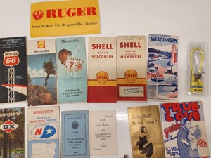 lot 245 image: Estate Lot of Vintage Advertising Road Maps Straight Razors etc