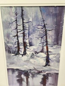 lot 289 image: Framed Signed Original Winter Scene Watercolor Painting by M. Hammond