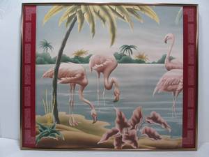 lot 219 image: Mid Century Framed Turner Print Flamingos Wall Art