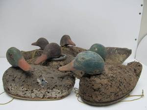 lot 233 image: Group of Vintage Wood & Cork Duck Decoys