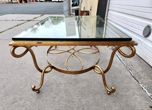 lot 8 image: Exceptional Gilt Iron Coffee Table in the Style of Rene Drouet