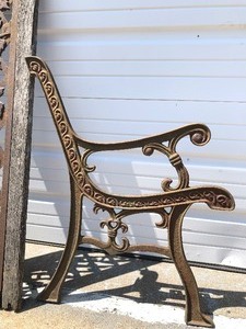 lot 331 image: Vintage Cast Iron & Wood Slat Park Bench Ends & Backrest