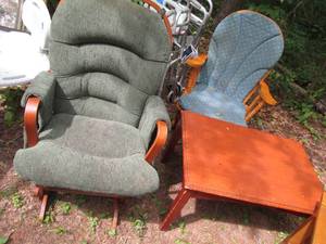 lot 29 image: Pair if padded glider rocking chairs