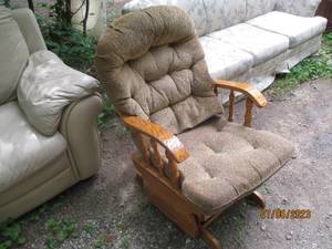 lot 151 image: Wood framed padded glider rocking chair