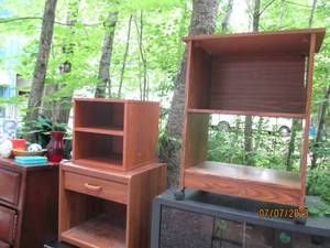 lot 173 image: Trio of wood storage shelves
