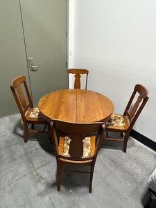 lot 1 image: Antique Wooden Dining Room Table with Leaves and Chairs