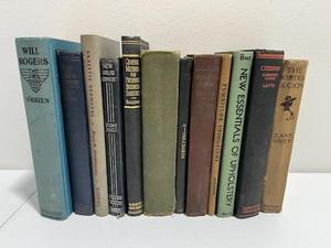 lot 16 image: Antique and Vintage Book Lot - Zane Grey, Will Rogers, Mathematics, Upholstery, and More