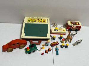 lot 25 image: Vintage Fisher Price Toys Lot - School Days Desk, Little People, Pocket Camera, Mini-Bus, and More