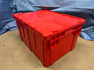 lot 52 image: MSRP $60 Uline&nbspRound Trip Totes Extra Large Plastic Storage Container Box Red - Great Condition