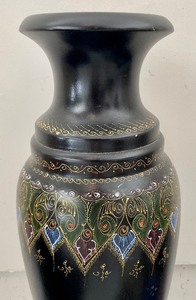 lot 22A image: Stunning Black Vase with Fine Colorful Detailing