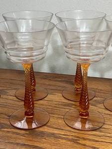 lot 59 image: Lot of 7 Vintage Amber Stemmed Dessert Dishes