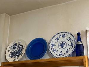 lot 68 image: Lot of Floral and BlueWhite Plates & Bottles