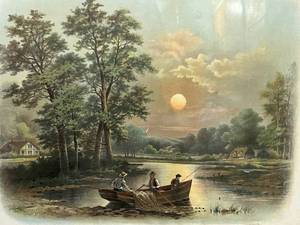 lot 96 image: Vintage Summer Moonlight on Lake Ghautaugua Print