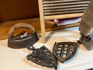 lot 127 image: Antique Irons, Washboard