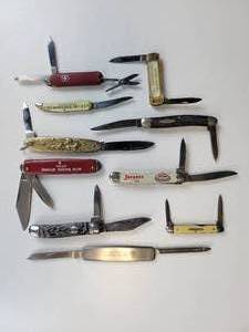 lot 882 image: Lot of (10) Vintage and Promotional Pocket Knives - Includes VICTORINOX Swiss Army Knife - and More