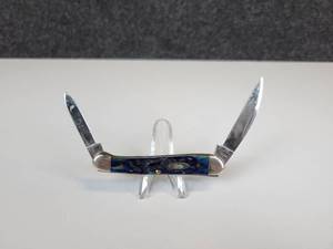 lot 868 image: W.R. Case & Sons Cutlery Co. - Mini Copperhead 2 Blade Pocket Knife, Navy Blue Bone Handle, 62109W SS, Item No. 7062