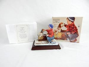 lot 65 image: Vintage 1986 Norman Rockwell A Boy Meets His Dog Bisque Porcelain Hand Painted Figurine