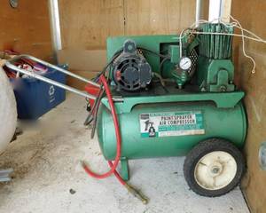 lot 100 image: Sears Paint Sprayer Air Compressor 12 Gallon Tank 100 PSI Twin Cylinder
