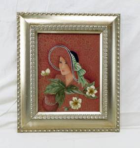 lot 79 image: Original Print of Woman with Raised Flowers Framed