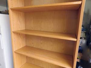 lot 16 image: 7 Foot Wood Shelf with 6 Adjustable Shelves