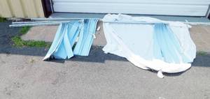 lot 90 image: Lot of 4 Light Blue Fabric Vertical Blinds