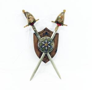 lot 8 image: Crossed Swords With Knights Spanish Style Wall Plaque
