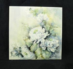 lot 25 image: Original Hand Painted Floral Tile by Irene V Chapple