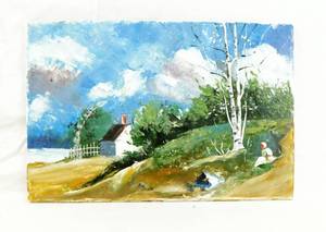 lot 26 image: Original Hand Painted Landscape Tile by Irene V Chapple