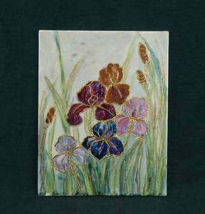 lot 24 image: Original Hand Painted Iris Floral Tile by Irene V Chapple