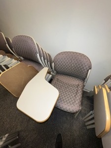 10 Piretti Stacking Chairs with Folding Tablet Arms