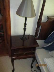 lot 80 image: Wood Night StandWriting Table and lamp