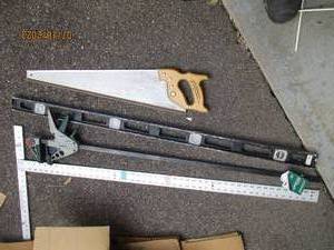 lot 183 image: Carpenters framing square, 4ft level, plus