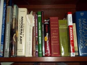 lot 365 image: 2-shelf collection of books and more
