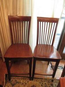 lot 35 image: 2 wooden high back counter height stools
