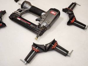 lot 50 image: Set of (4) Framing Clamps and Finish Nailer Air Tool