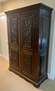 lot 124 image: Vintage Wooden Armoire with Carved Detailing